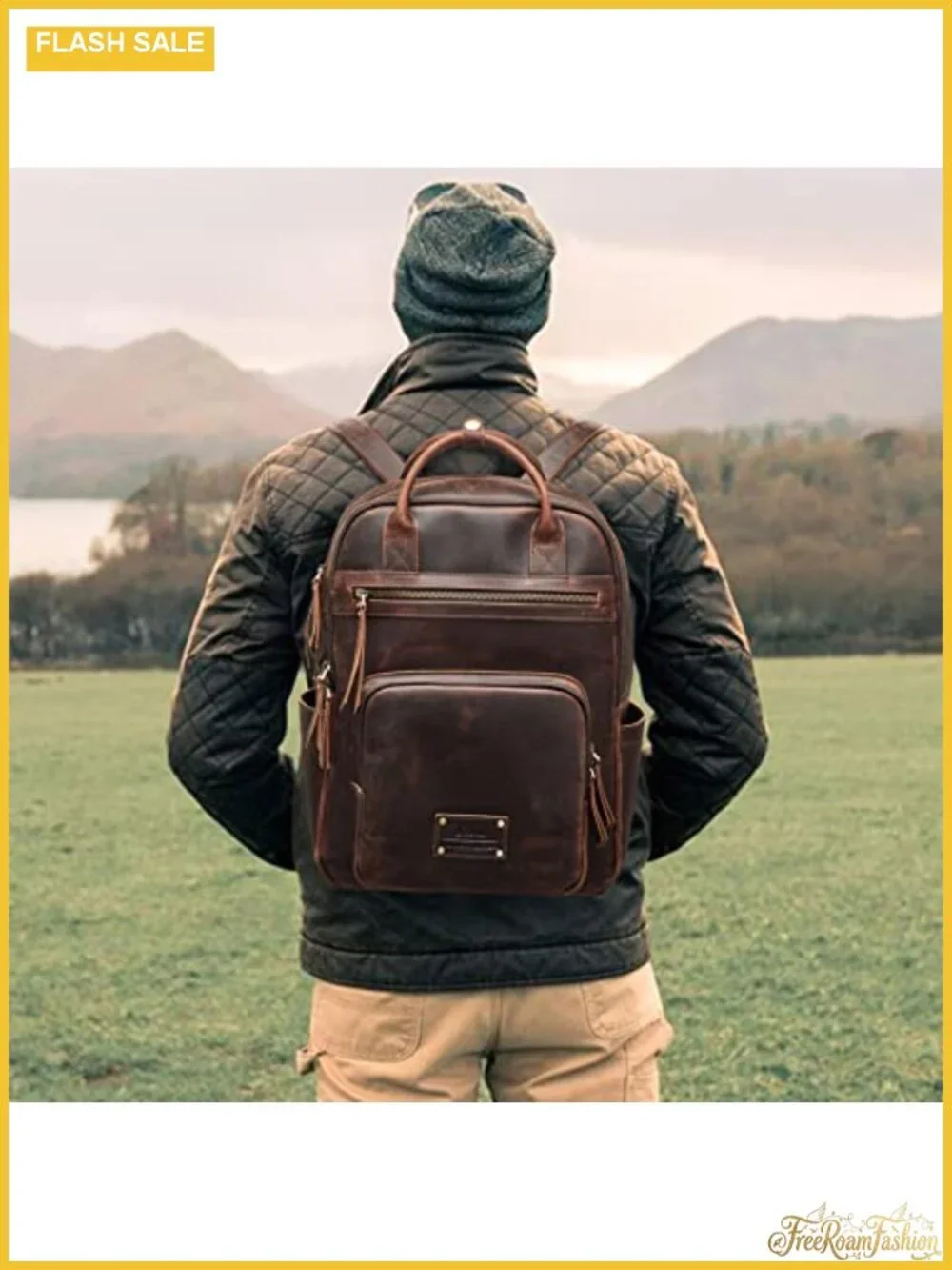 Vintage Genuine Leather Backpack Purse Travel Daypack with Luggage Sleeve